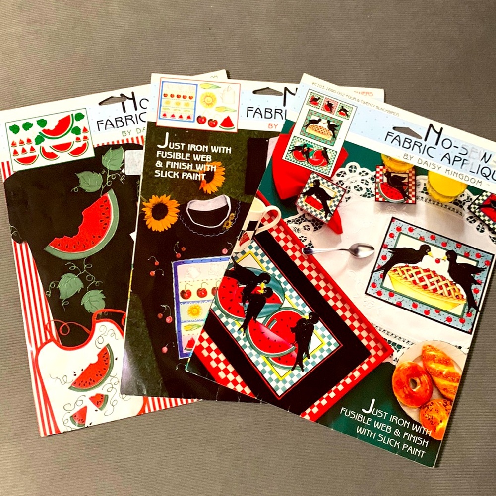 3 Vintage 90’s watermelon black birds No-Sew appliqués Daisy Kingdom
